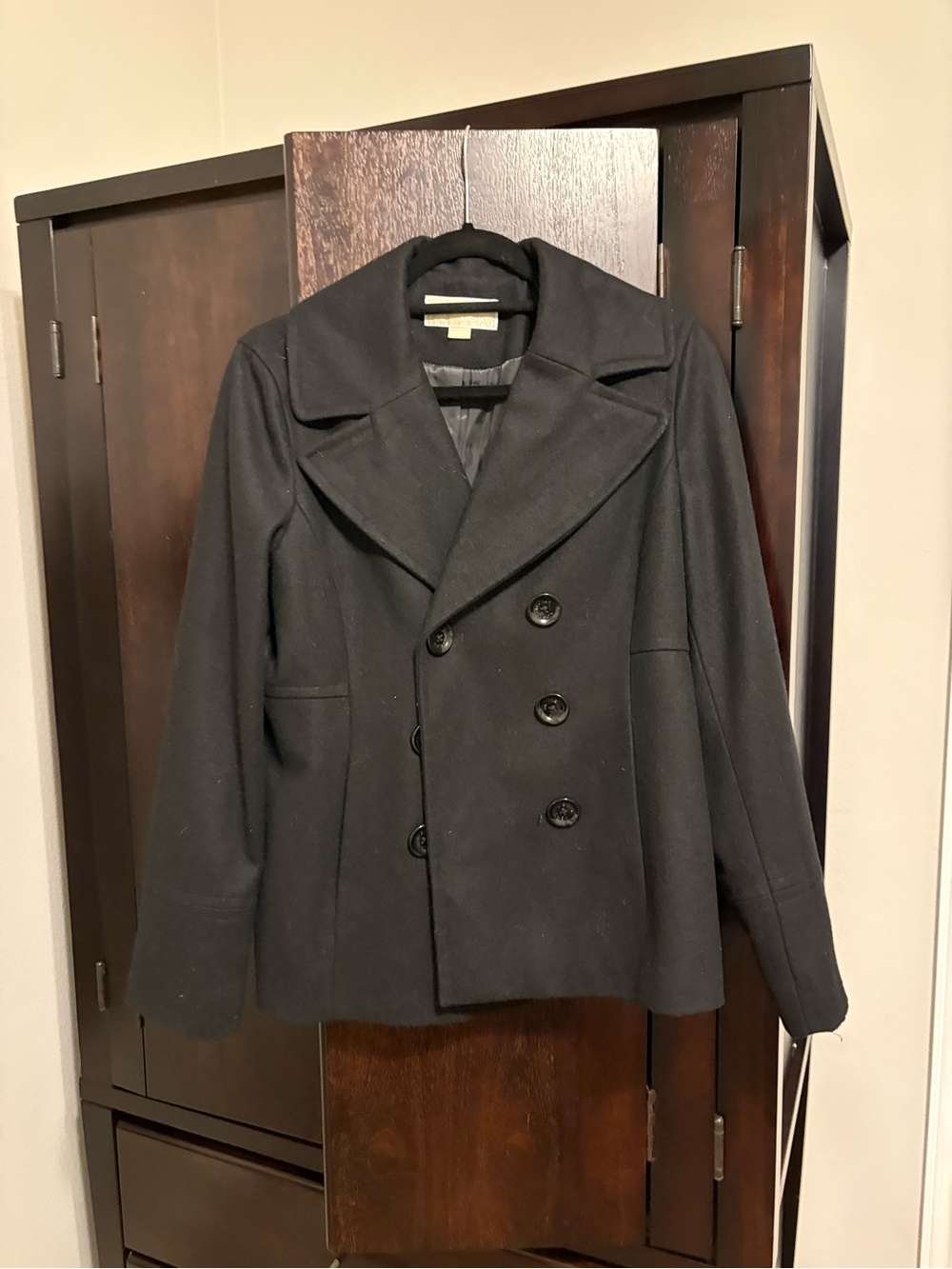 Michael Kors Black Double Breasted Peacoat Wool Blend Coat